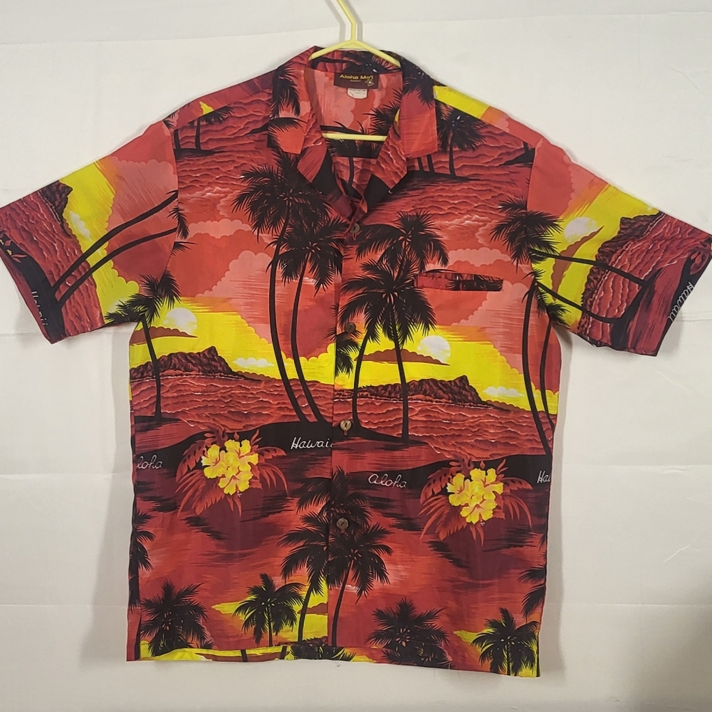 Aloha Sunset Hawaiian Camp Shirt - Red & Yellow